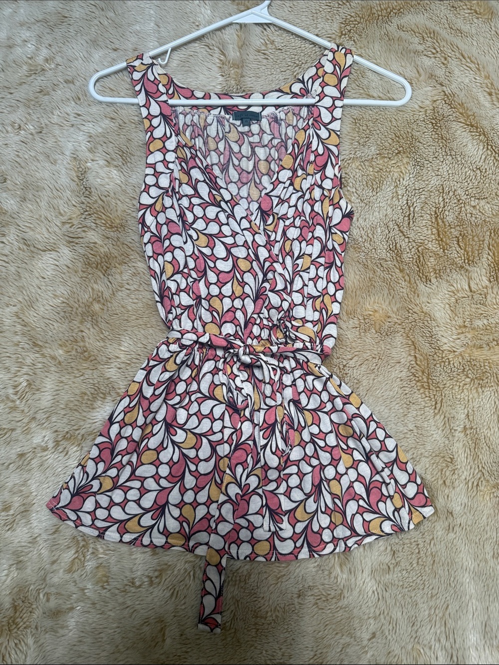 Anthropologie Sleeveless Tie-Waist Top in Pink, Yellow & White